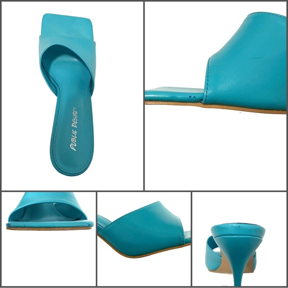 Public Desire Turquoise Square Toe Mule Heels - Picture 6 of 6